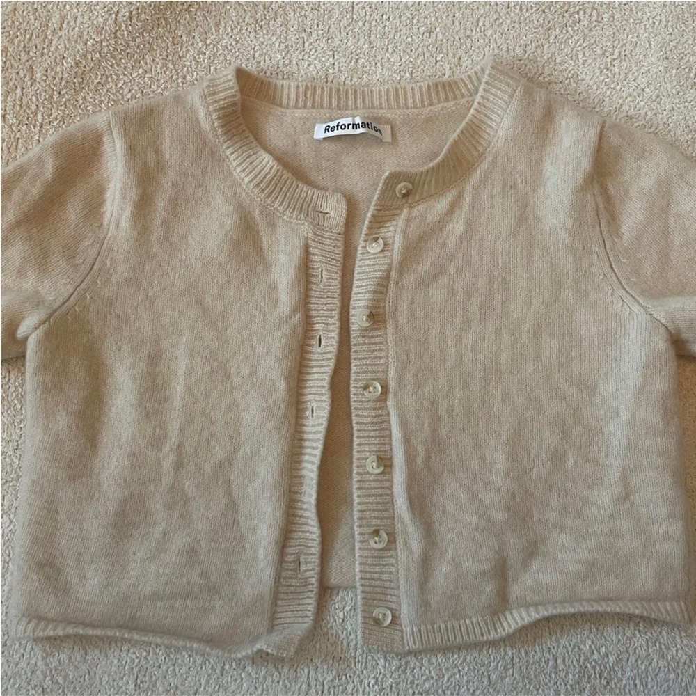 Reformation Cropped Short Sleeved Cashmere Cardigan